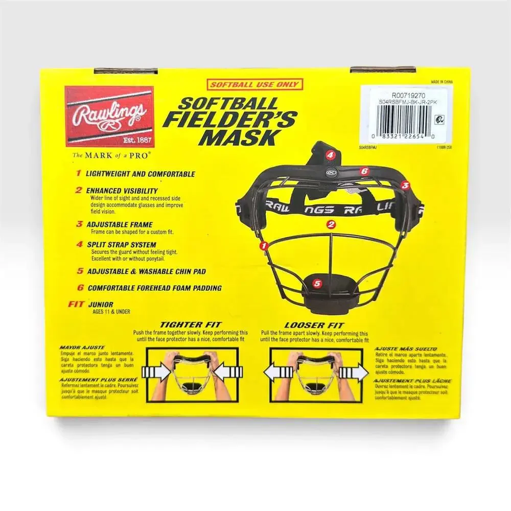Rawlings Junior Softball Fielder’s Mask Black Ages 11 & Under Face Guard